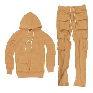 Ensemble de survêtement en molleton de qualité supérieure pour l'hiver, 2 pièces, sweat à capuche cargo pour homme et pantalon long, respirant - Product Image 4