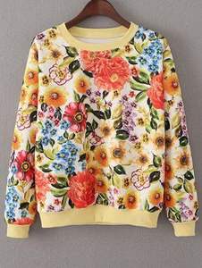 Mode à la mode Offre Spéciale femmes imprimé fleuri goutte épaule sweat - Product Image 2