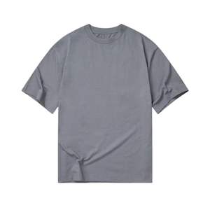 Camiseta gris de gran tamaño para hombre 100% algodón 190 GSM Streetwear Staple Tee Impreso Front Back Logo Drop Shoulder Relaxed Fit Shirt - Product Image 1