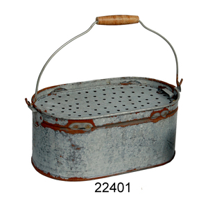 Garden Decorative Galvanized Embossed Design <b>Basket</b> Set of 3 With <b>Black</b> Antique Finished Planter <b>Basket</b> - Product Image 4