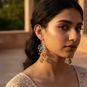 Boucles d'oreilles pendantes en argent 925 avec perle d'eau douce et diamant, style vintage, plaqué or, bijoux en pierres précieuses pour femmes - Product Image 1