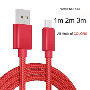 新型高品质1m 2m 3m彩色尼龙编织耐用快速充电微型usb C型USB数据充电电缆照明