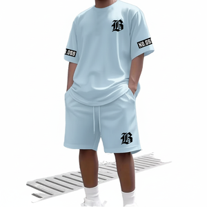 Ensemble de t-shirts d'été décontractés 2 pièces pour hommes, t-shirts Streetwear à impression numérique en polyester 100% respirant - Product Image 3