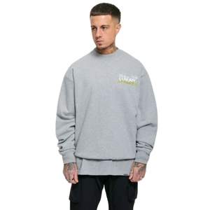 Club surdimensionné sweat à col rond gris coton lourd polaire coupe décontractée Streetwear poignets côtelés élégant déclaration durable - Product Image 1