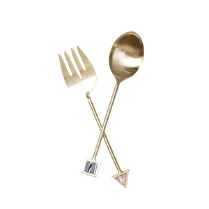 Service à salade en acier inoxydable de haute qualité avec poignée en laiton décoratif outil à salade en acier mains à salade couverts en métal cuillère fourchette - Product Image 1