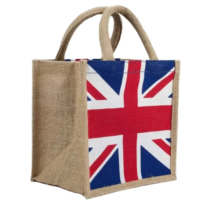 Produk Baru Yang Disesuaikan Tas Jute Juco Tas dengan Inggris Union Jack Bendera Cetak dan Desain Tas dengan Harga Terjangkau