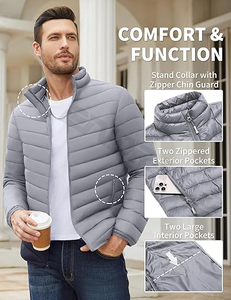 Manteau bouffant polyvalent à fermeture à glissière longue pour hommes avec isolation thermique Confort Grande taille Matériau de rembourrage en coton Manteaux en duvet - Product Image 2