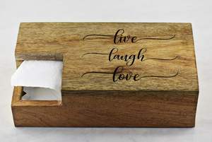 Live Laugh Love Tissue Box Cover Matt | Soporte y cubierta de caja de pañuelos de madera para mesita de noche de escritorio de oficina (Mango) - Product Image 4