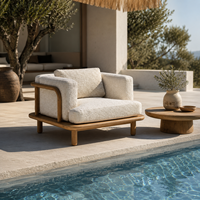 Sillón Moderno Cuadrado de Madera con un Solo Asiento, Brazos Curvos, Tapicería de Tela, Respaldo Acolchado con Relleno de Espuma para Sala de Estar