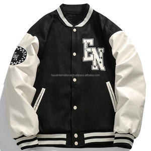 Custom <b>Men's</b> Winter Black Casual Varsity <b>Bomber</b> Jacket Windproof Wool Stand Collar Solid Custom Embroidered <b>Leather</b> Canvas - Product Image 1