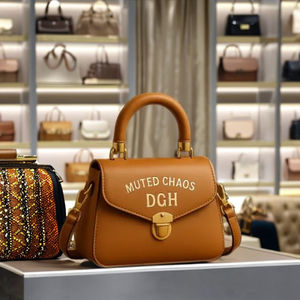 Bolso Mini Satchel Estructurado de Moda en Cuero Genuino Premium con Dos Asas, Cierre de Cremallera y Detalle de Botón con Patrón de Letras - Product Image 2