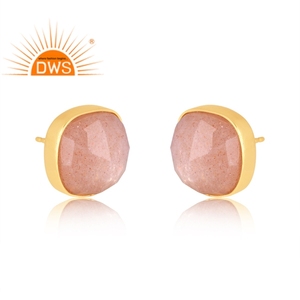 Último diseño, pendiente de tuerca de piedra de luna de melocotón Natural chapado en oro de 18 quilates, joyería fina Demi para mujer, regalo para ella - Product Image 2