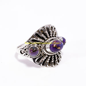 แหวนเงินแท้ 925 ประดับด้วยพลอยสีม่วงแดงและเทอร์ควอยซ์ ดีไซน์โดดเด่น งานแฮนด์เมด สไตล์วินเทจ โบฮีเมียน ขายส่งแหวนเงินสำหรับผู้หญิง - Product Image 3
