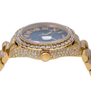 Reloj de Alta Calidad con Esfera Azul de Cristal y Acero Inoxidable, Marcador de Hora con Diamante Moissanite, Diseño de Oro Amarillo con Incrustaciones, Estilo Hip Hop de Lujo - Product Image 5