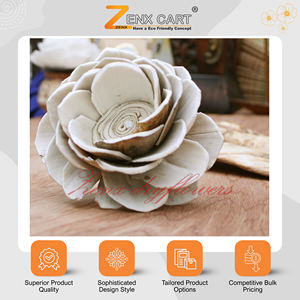 Fleurs de lotus en bois de sola écologiques faites à la main - Décoration d'intérieur artificielle de Noël, tailles personnalisables 6 8 10 cm, Inde - Product Image 2