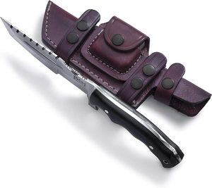 Pisau pelacak buatan tangan J2 pisau baja G10 pegangan pisau pisau tetap tangan kanan Pramuka membawa selubung kulit kerbau - Product Image 3