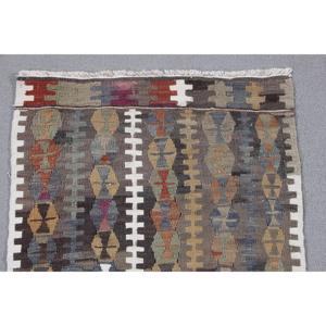 Vintage Rug, 1,9x2,7 ft Small Rug, <b>Brown</b> Red Kilim <b>Wool</b> Rug - Product Image 5