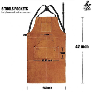 Delantal de soldadura de cuero de vaca resistente de alta calidad, resistente al calor y al fuego, trabajo de seguridad sin mangas para hombres - Product Image 5