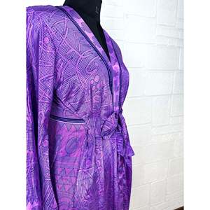 Recycled Vintage Silk Sari <b>Robe</b> Boho House Kimono Dressing Gown <b>Beach</b> Coverup Bridesmaid Anniversary Gift Purple - Product Image 5