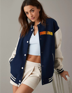 Classique femmes varsity veste laine mélange polaire manches élégant survêtement collège letterman bombardier mode décontractée en gros - Product Image 4