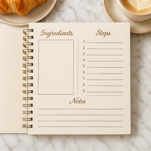 LABON Journal de recettes de pâtisserie française A5 cahier de cuisson à spirale avec couverture en feuille d'or <span class=keywords><strong>Croissant</strong></span> Donut Dessert Sketch Design - Product Image 4
