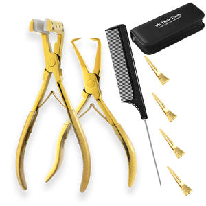 Hair Extensions Tools kit with <b>tape</b> in plier & bead remover plier anti slip rubber grip double spring sectioning clips with comb - Product Image 1