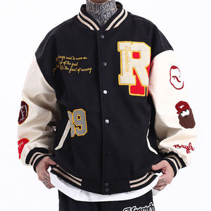 เสื้อแจ็กเก็ตเบสบอลวิทยาลัยสำหรับผู้ชายเสื้อแจ็กเก็ตบอมเบอร์แจ็คเก็ตแขนหนังมีตัวอักษรเลตเทอร์แมนขายส่ง - Product Image 1