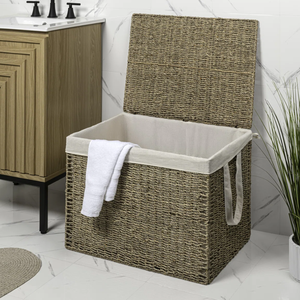 Panier à linge pliable en jonc de mer tissé, prix d'usine, avec couvercle et doublure amovible, pour chambre à coucher de style côtier, en provenance du Vietnam - Product Image 4