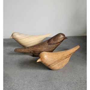Modern Minimalist Eco-Friendly Durable Wooden Bird Sculpture Handcrafted Home Decor <b>Set</b> <b>of</b> 3 for <b>Shelf</b> Desk Table Display - Product Image 2