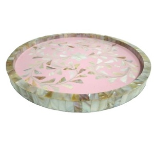 Plateau de service rond en nacre en bois Vaisselle de salle à manger élégante pour desserts et restauration rapide Plateau élégant et durable - Product Image 1