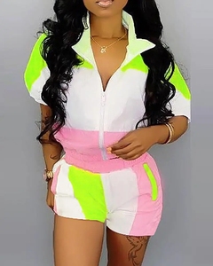 2024 personnalisé en gros femmes multicolore coupe-vent costume court et haut court femme coupe-vent ensemble court survêtement - Product Image 4