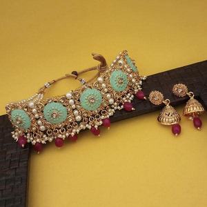 Collier Kriaa Meenakari vert plaqué or et pierre autrichienne - Product Image 1