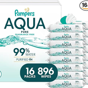 Lingettes pour bébé Aqua DE en coton et non-tissé, 99% d'eau, sans parfum, soin de la peau, 896 lingettes au total (16 paquets à couvercle rabattable) - Product Image 6