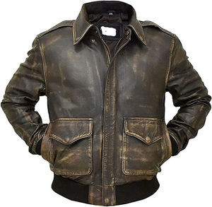Vente en gros Veste en cuir pour homme Veste en cuir de vachette marron vieilli vintage pour le sport - Product Image 4