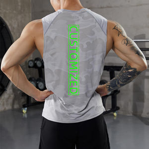 Camiseta sin mangas deportiva Sanken de alta calidad para hombre, chaleco de culturismo de secado rápido para Fitness, chaleco en blanco tejido con cuello redondo para gimnasio con patrón de impresión - Product Image 4