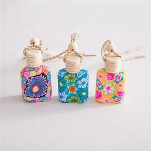 Cheap Mini Coloful Soft Glass Car Perfume Bottle With Polymer Clay