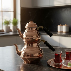 กาน้ำชาทองแดงสไตล์วินเทจทำมือ พร้อมฝาและหูจับ วัสดุโลหะ - Product Image 3