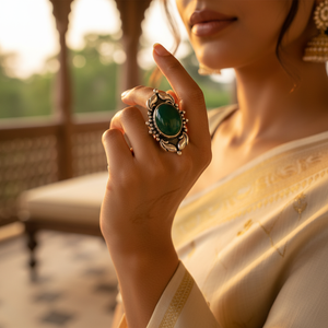 925 Silver <b>Statement</b> <b>Ring</b> for Women Handmade Geometric Design with Emerald Cut Topaz and Morganite Green Onyx Inlay Setting - Product Image 1