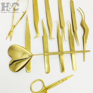 Juego de pinzas para extensión de pestañas de oro nuevo, pinzas personalizadas para extensión de pestañas, pinzas para pestañas de etiqueta privada, visón de acero inoxidable - Product Image 1