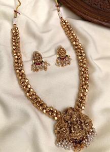 Conjunto de Collar chapado en oro de templo tradicional con pendientes Conjunto de collar con acabado dorado para ropa de boda Ropa de festival para mujer - Product Image 2