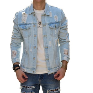 High Street hommes veste décontractée de haute qualité mince Denim manteau trous solides peau de mouton cuir toile tissu nouveau Streetwear mode - Product Image 1