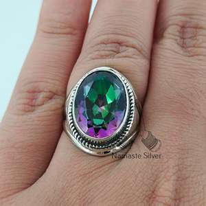 Mystic Topaz Oval Handmade Statement Women's <b>Ring</b> <b>Dainty</b> Sterling Silver Gemstone Jewelry for Birthday Anniversary Christmas - Product Image 1