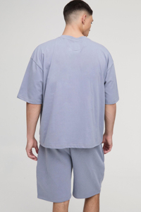 Vente en gros 100% coton Ensemble t-shirt et short à manches courtes pour hommes 2 pièces Survêtement Couleur unie Vêtements décontractés Ensemble de jogging ample pour homme - Product Image 2