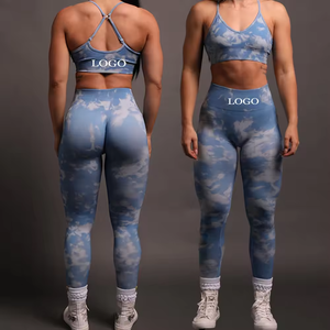 Ensemble de vêtements de sport 2 pièces pour femmes de qualité supérieure Logo personnalisé haut court Leggings écologiques grande taille Design sexy pour Yoga Fitness - Product Image 1