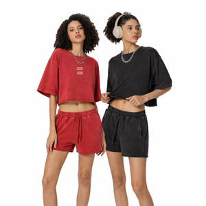 Conjunto de Camiseta Corta y Pantalones Cortos con Lavado Ácido para Mujer, Estilo Vintage, Ropa de Calle, Atuendo Informal, 2026 - Product Image 6