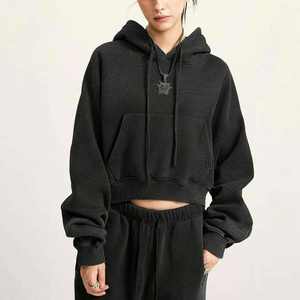 Haute qualité 320 GSM lavage à l'acide pull polaire à capuche surdimensionné régulier Polyester/coton écologique femmes Style Streetwear - Product Image 6