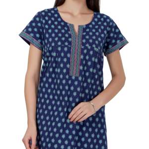 Chemise de nuit longue Evolve pour femme 100 % coton imprimé, super confortable et douce, avec fermeture boutonnée et taille élastique, taille XS - Product Image 5