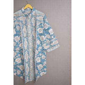 Kimono de algodón con estampado de bloques a mano, camisa Floral estilo bohemio, minivestido para cubrir la natación, ropa de playa de verano, trajes, ropa de dormir tejida - Product Image 2
