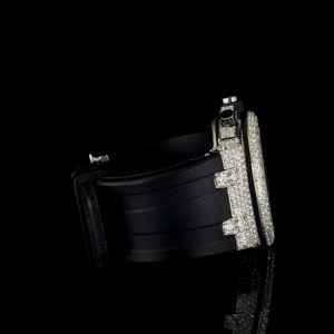 Lujoso Reloj Cronógrafo de Diamante Moissanita VVS Medio Congelado con Correa de Caucho Negro de Alta Calidad, Mecánico Analógico Estilo Hip Hop - Product Image 5