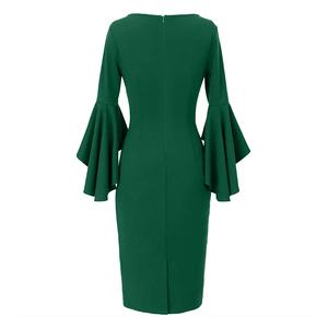 เดรสยาวถึงเข่าสำหรับผู้หญิงชุดเดรสทำงานแขนยาวคอกลมแขนยาวแบบลำลอง - Product Image 6